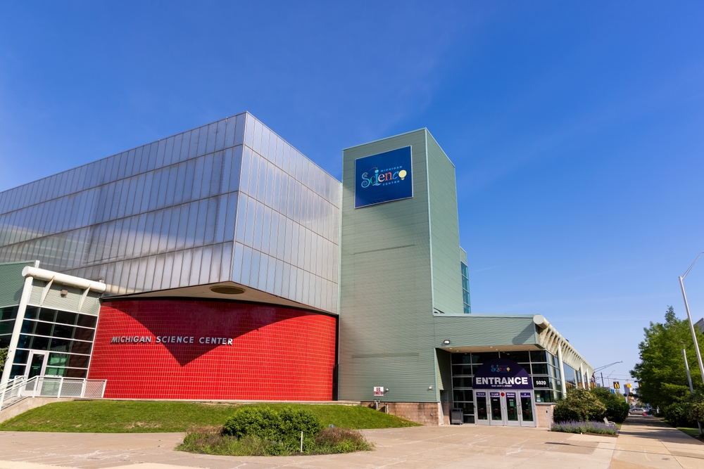 Photo of the exterior of the Michigan Science Center in Midtown, one of the top areas to stay in Detroit