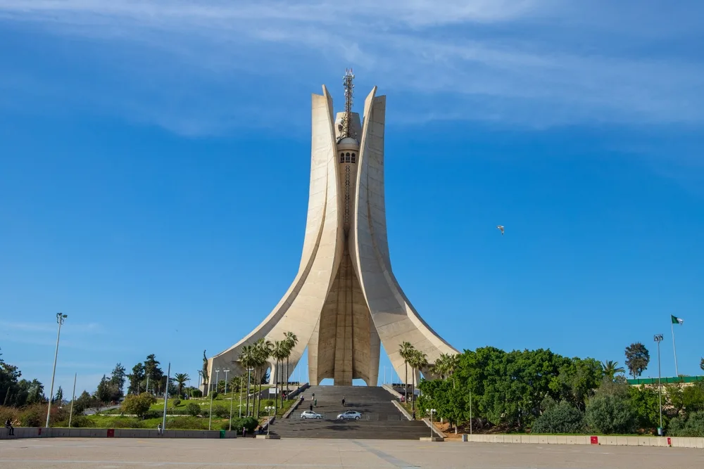 Martyr's Memorial monument in Algiers on a clear sky day during the least busy time to visit Algeria
