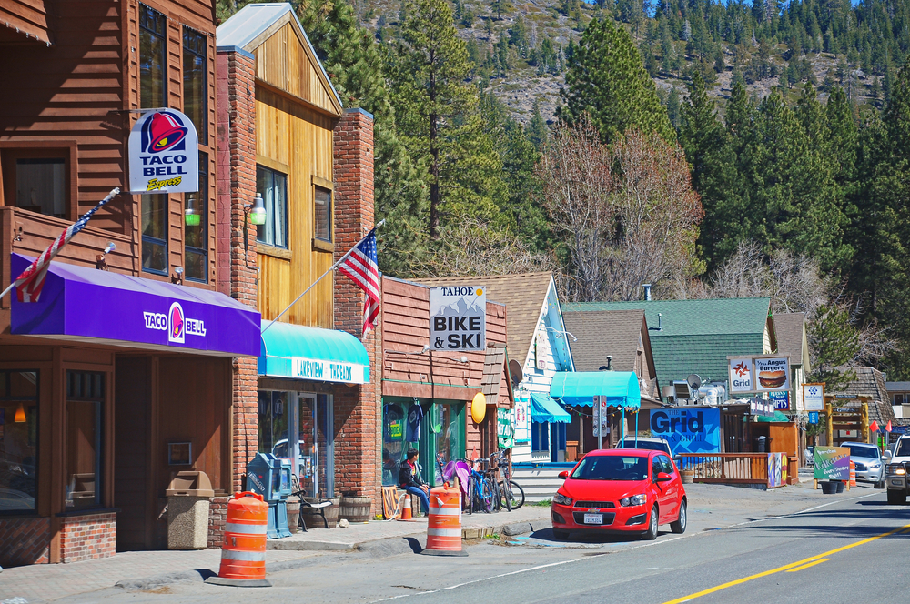 Little shops in downtown Kings Beach for a post on whether or not Lake Tahoe is safe to visit