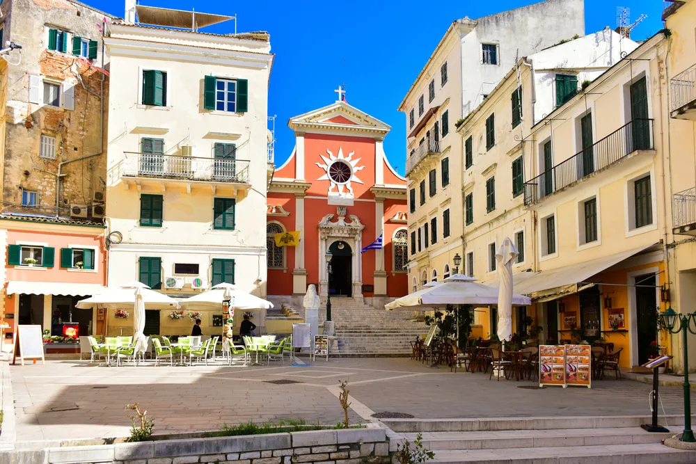 Photo of the main square in Corfu Town, one of the best areas to stay when in Corfu