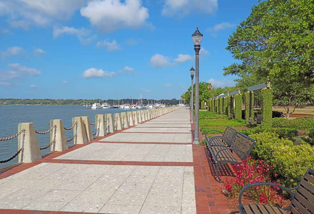 Empty concrete promenade in one of South Carolina's must-visit places, Beaufort