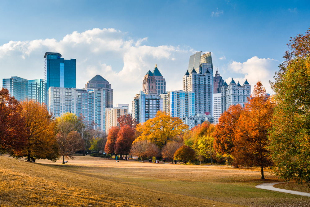Autumn view of Piedmont Park in Atlanta, one of the best places to visit in Georgia