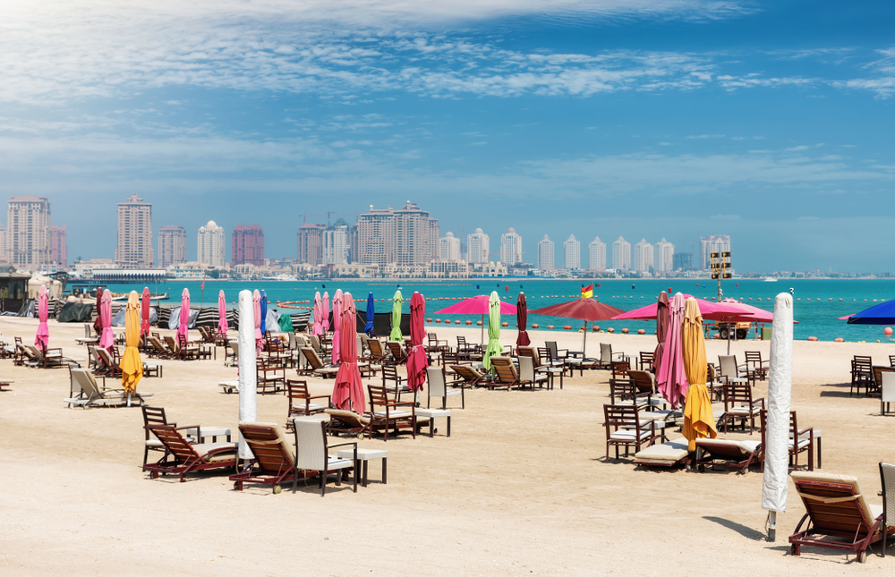Public beach at Katara Cultural Center in Doha on a nice day during the overall best time to visit Qatar