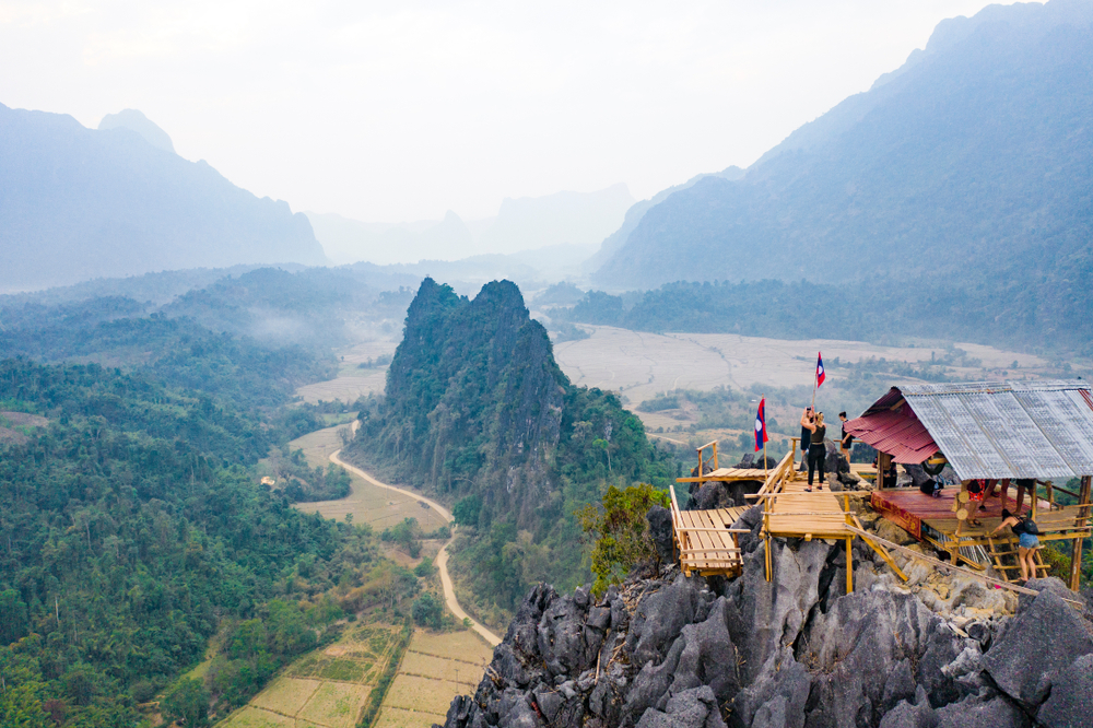 Aerial image of Nam Xay in Vang Vieng pictured to help answer whether or not Laos is safe to visit