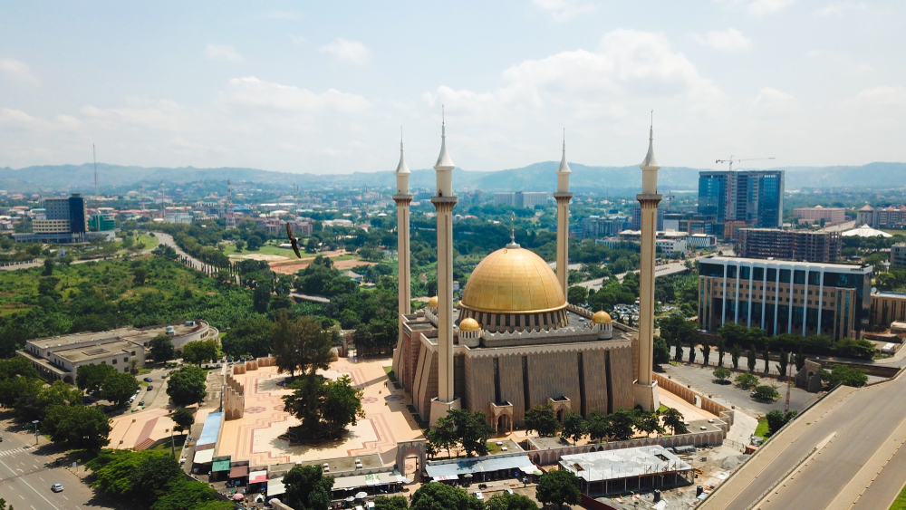 Aerial view of the National Mosque in the capital Abuja to represent the best time to visit Nigeria for a frequently asked questions section