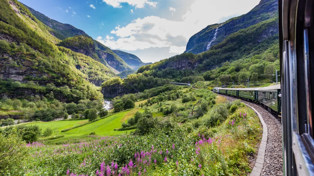 View from a train looking outside in Norway to help answer when is the best time to go to Scandinavia