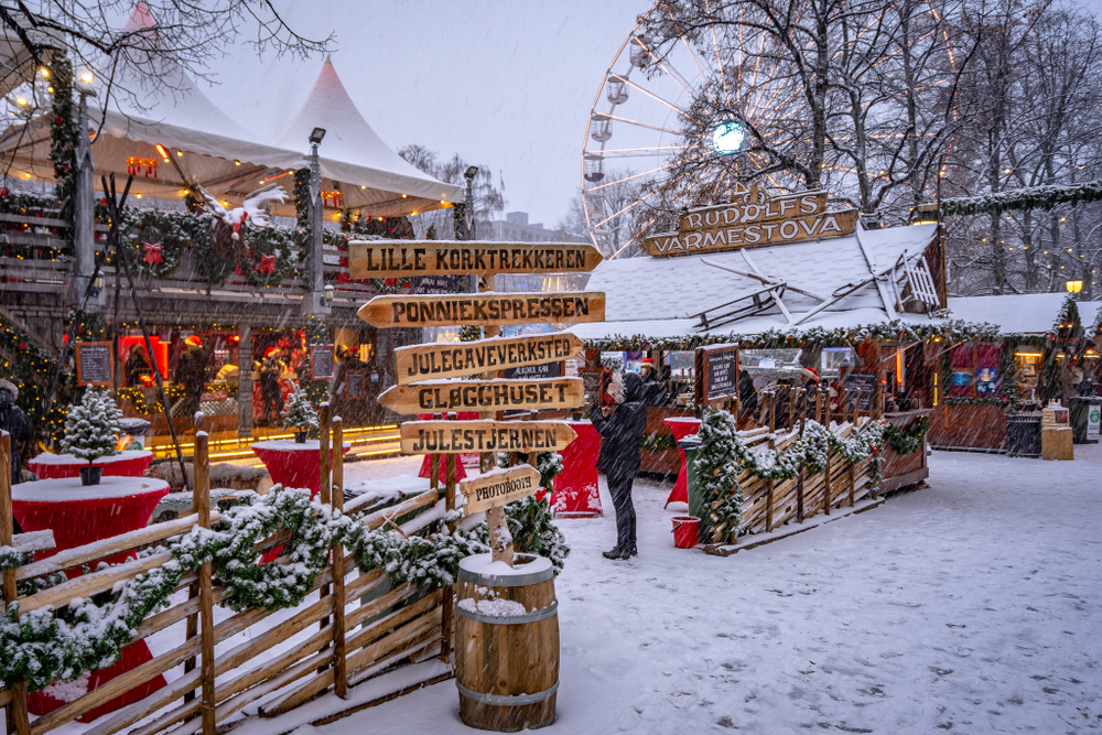 Unique view of the charming Christmas market in Oslo during the best time to visit Scandinavia