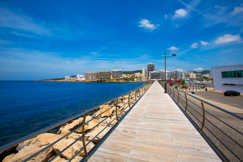 Sant Antoni de Portmany boardwalk pictured as one of the best areas to stay in Ibiza