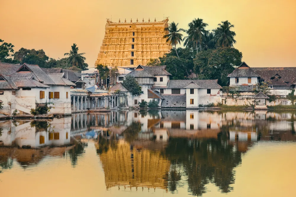 Dusk view of the Padmanabhaswamy temple in Thiruvananthapuram city pictured for a piece titled Is Kerala Safe to Visit