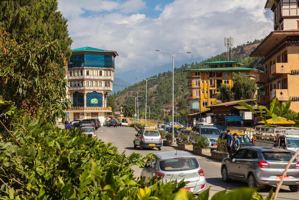 Traffic in Thimphu pictured for guide to whether or not Bhutan is safe to visit