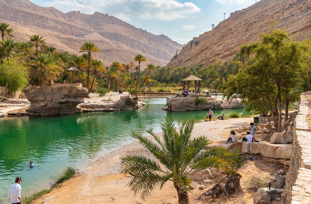Picturesque view of the Wadi Bani Khalid oasis in Oman