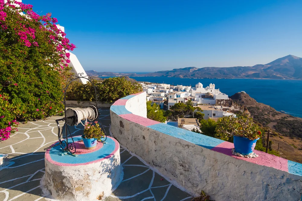 Neat white and blue hillside town of Plaka, one of the best areas in Milos in which to stay