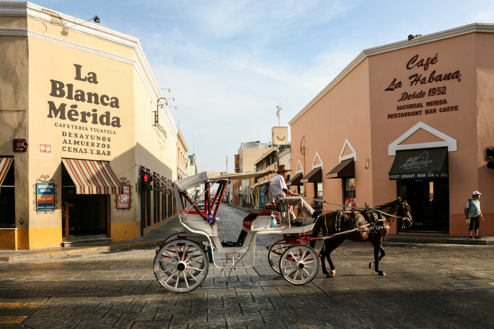 Photo of a horse-drawn carriage pictured during the worst time to visit Merida, the early summer