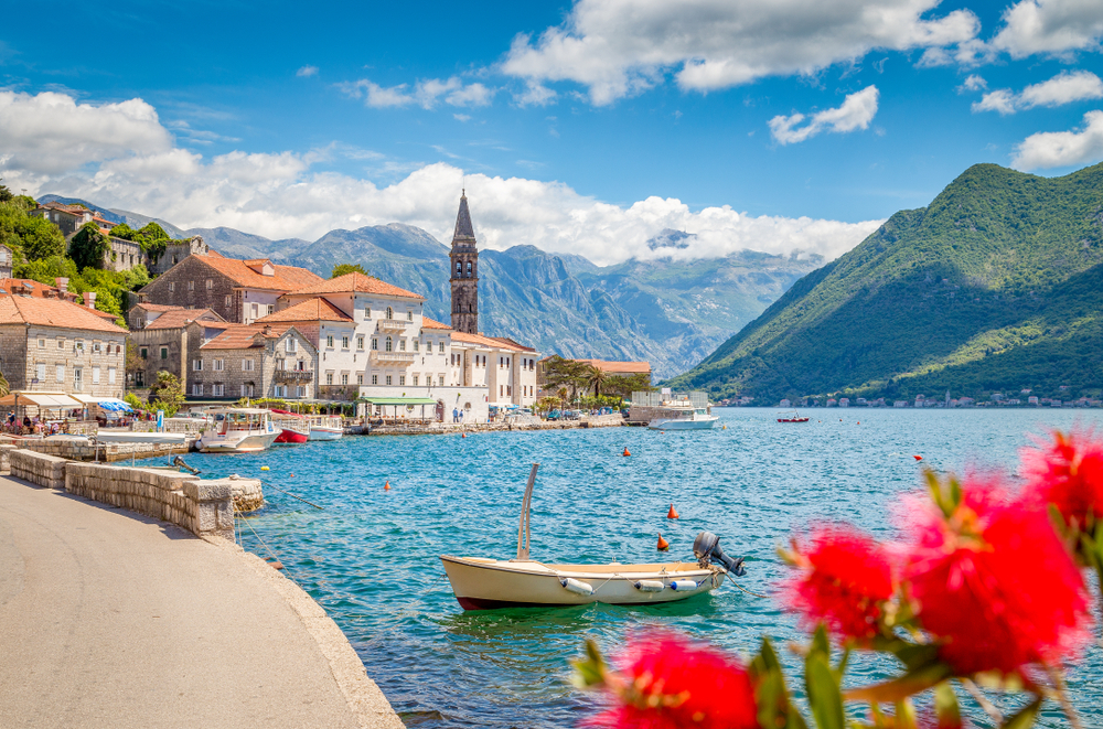 Scenic view of Perast at the Bay of Kotor pictured during the best overall time to go to the Mediterrean