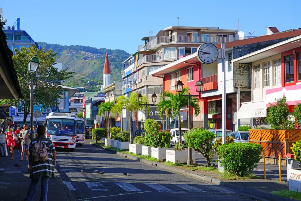 Bustling town of Papeete in downtown Tahiti pictured as one of the unsafe areas in French Polynesia to use caution when visiting