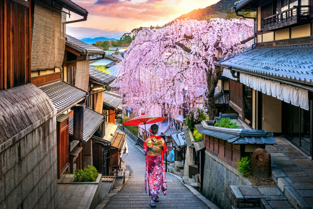 Woman walking through the historic Higashiyama district for a piece titled Is Tokyo Safe to Visit