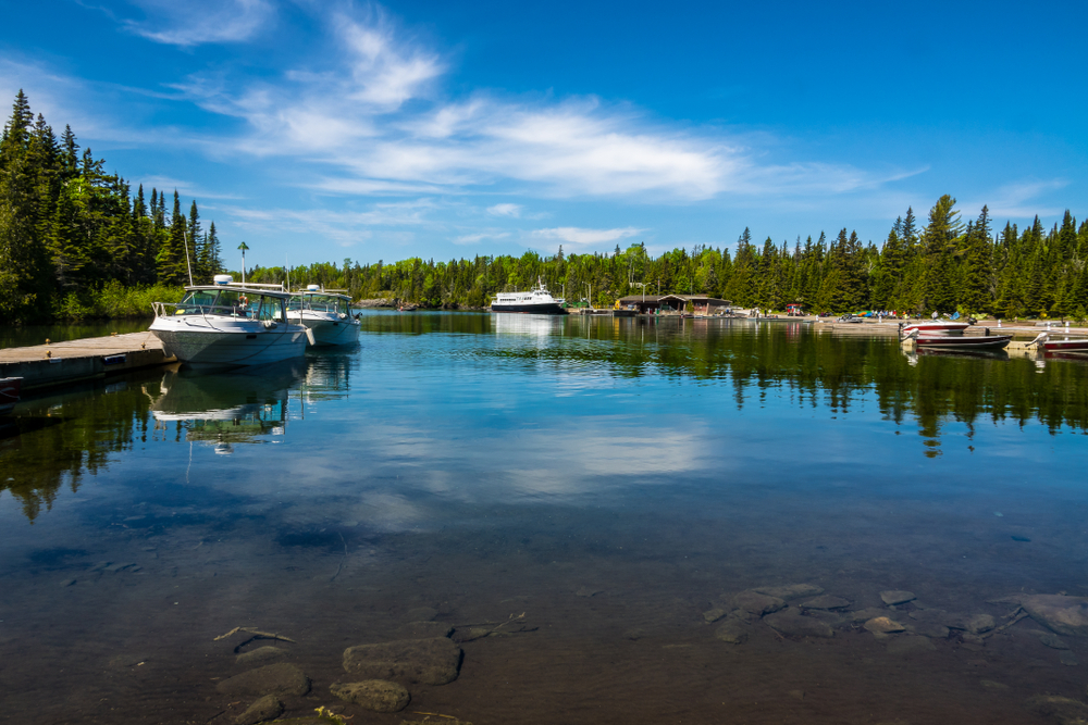 View of the Rock Harbor Ferry area pictured during the overall best time to go to Isle Royale National Park