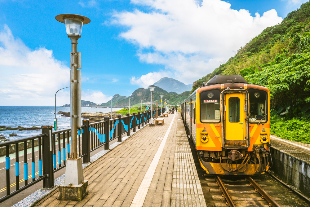 Neat view of the yellow train at the Badouzi station in Keelung City, Taiwan, for a piece on whether or not the country is safe to visit
