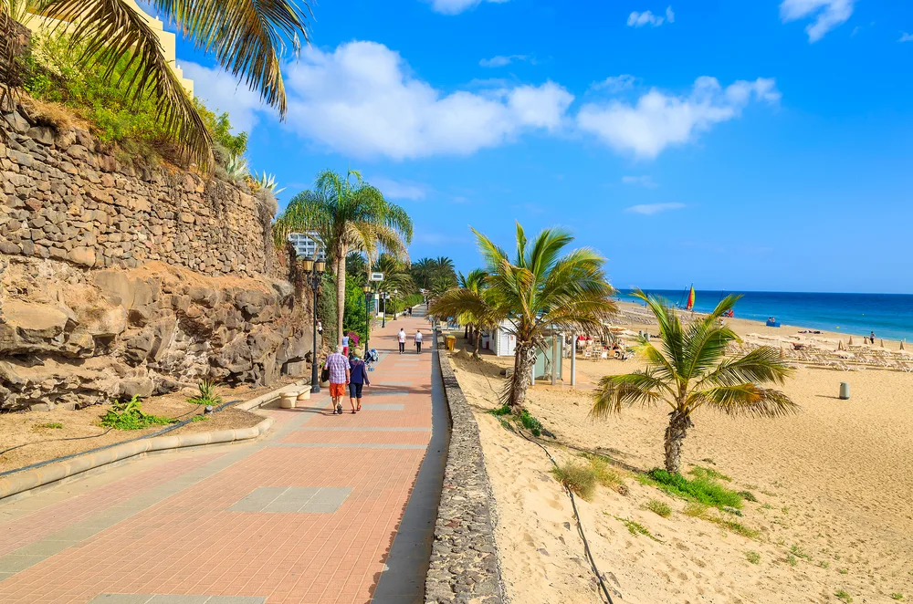 Coastal promenade along the Canary Islands (to show that they are safe to visit), pictured in Fuerteventura