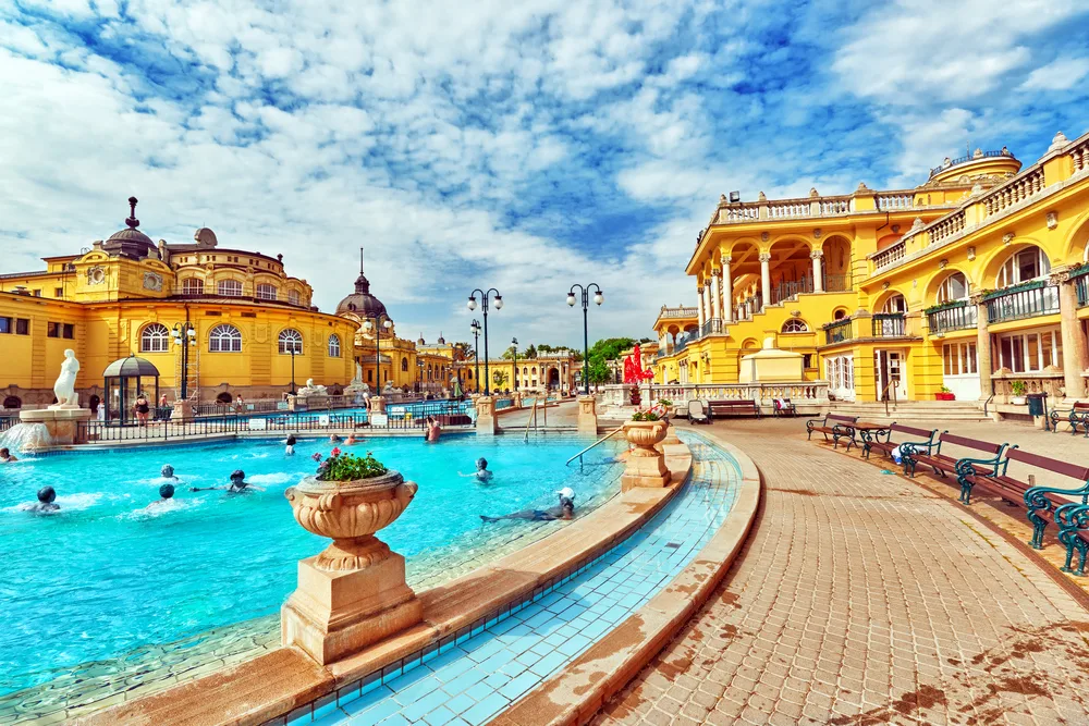 Courtyard of the Szechenyi Baths in Budapest to show that the city is safe to visit