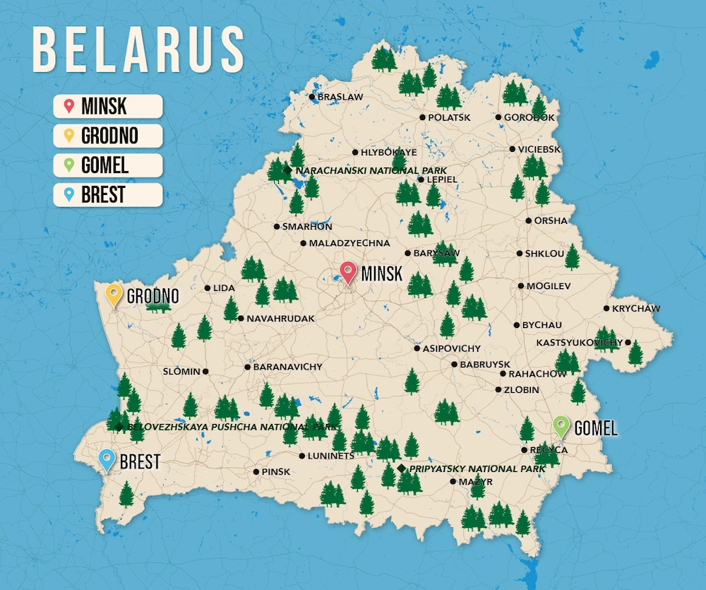 Where to Stay in Belarus map in vector format featuring the best areas of town