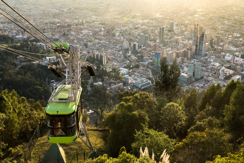 Cable car to Montserrat in Bogota, pictured on a hazy day during the best time to visit