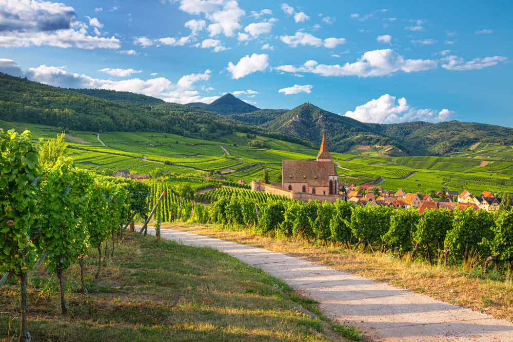 Featured as an image for a guide to the trip to France cost, a photo of the Hunawihr wine village seen in the middle of summer