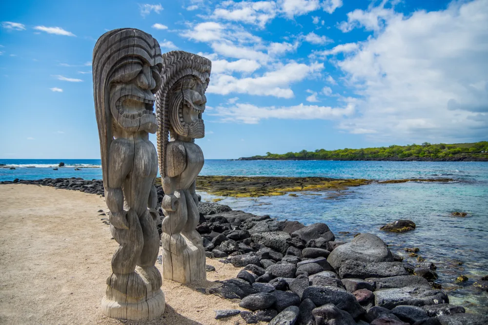 Tiki Heads at Pu'uhonua o Honaunau, one of the best things to do on the Big Island