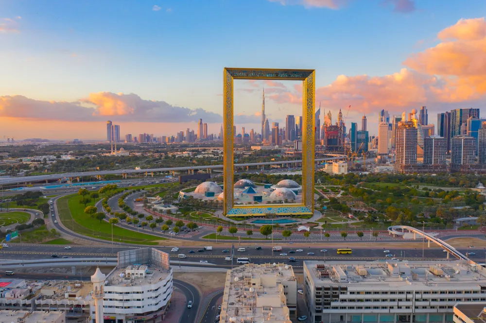 Enormous Frame in Dubai pictured for a guide on what a trip to Dubai costs