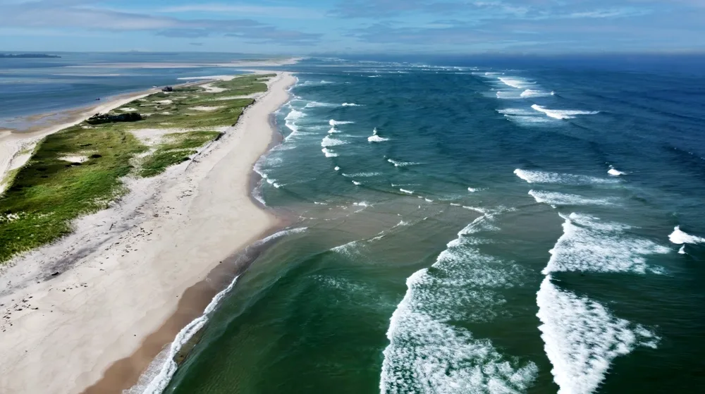Aerial view of South Beach Island at Chatham, Cape Cod, shown as one of the best beach vacations in a list of the top 10