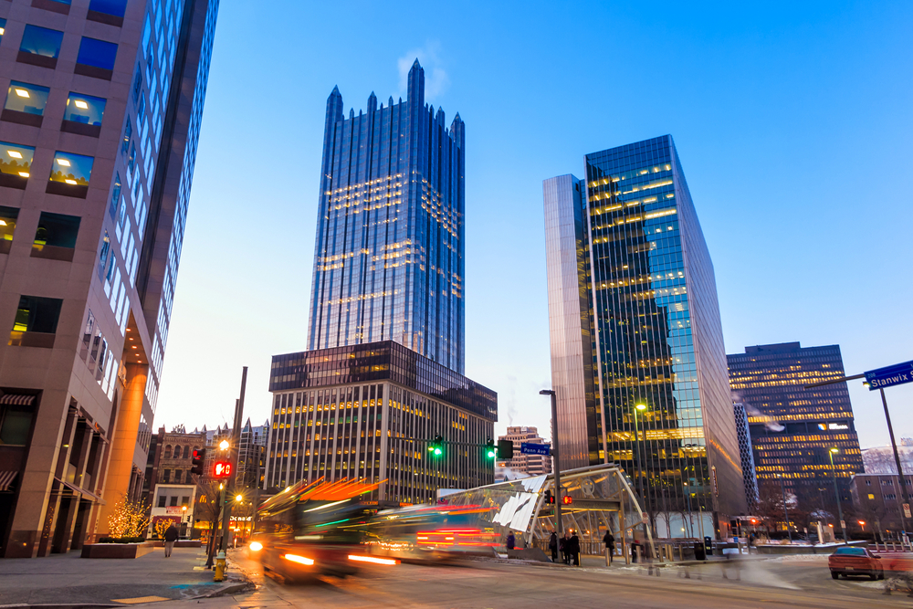 Photo of skyscrapers towering over the downtown area, one of our top picks on where to stay in Pittsburgh