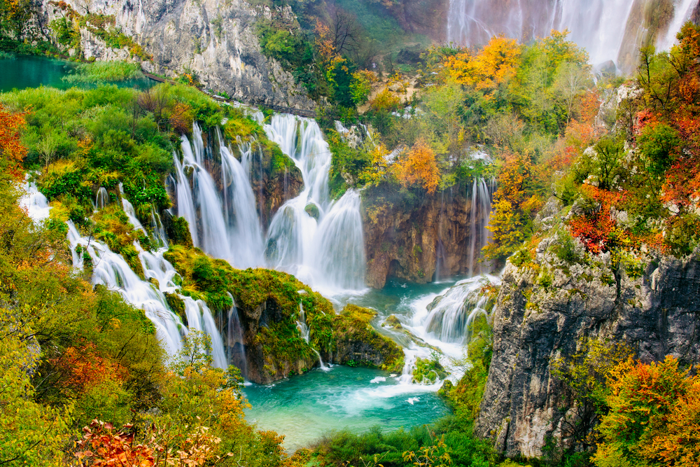 Gorgeous waterfall in Plitvice National Park in Croatia