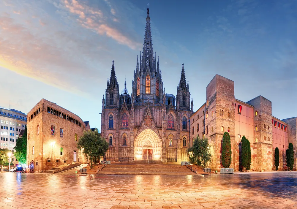 Gothic cathedral in Barcelona pictured at night for a guide to the average trip to Spain cost