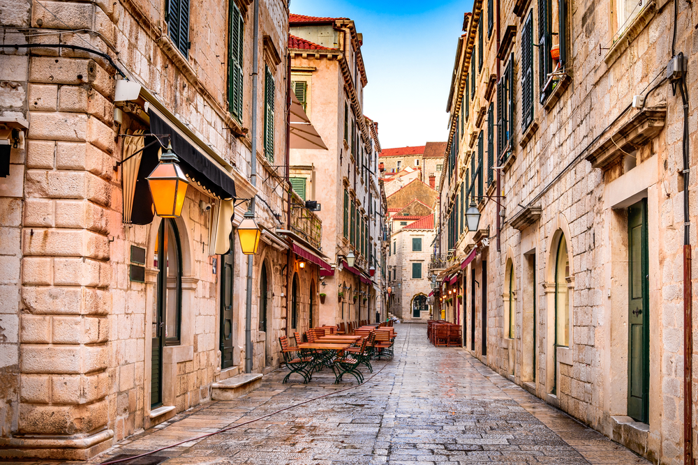Empty stone streets and walls in Dubrovnik pictured for a guide titled Trip to Croatia Cost
