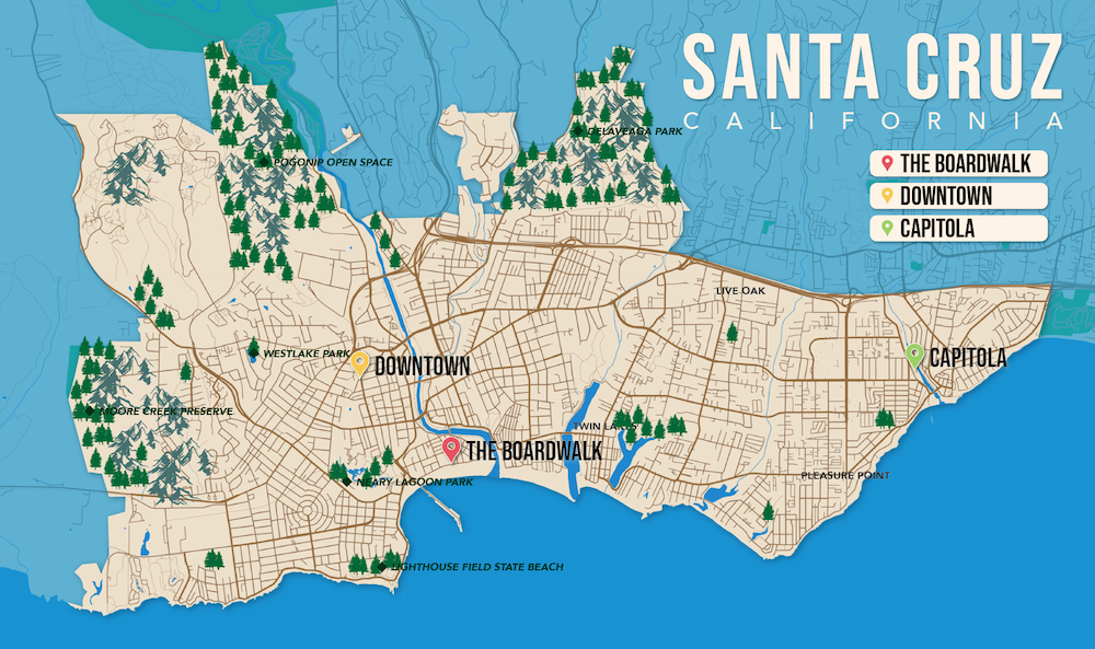 Where to Stay in Santiago map in vector format featuring the best areas of town