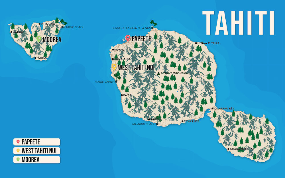 Where to Stay in Tahiti map in vector format featuring the best areas of town