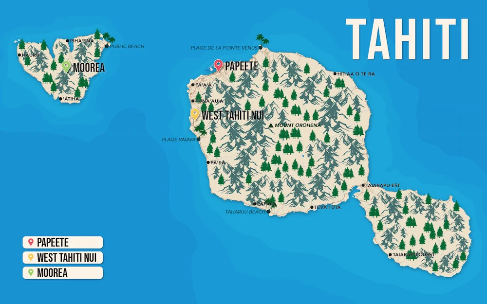 Where to Stay in Tahiti map in vector format featuring the best areas of town