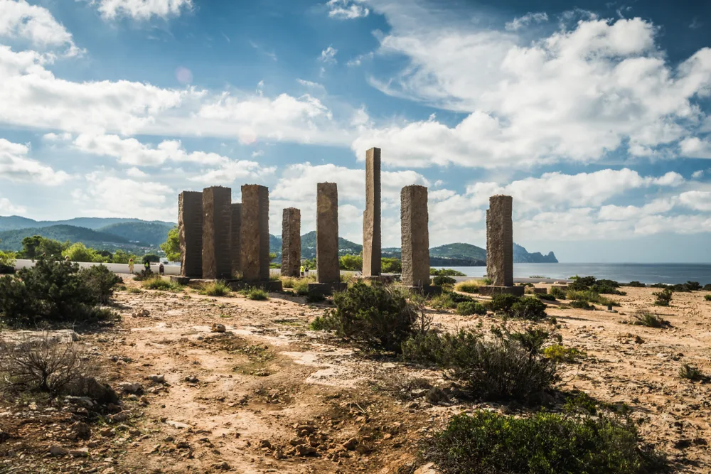 Ruins of Ibiza Stonehenge, the world's biggest sun clock, pictured on a semi-cloudy day