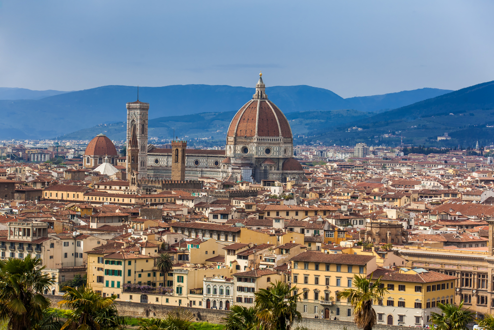 Florence, Italy scenery shown from Michelangelo Square with the Apennine Mountains in the background for a list of the best destinations for tourists