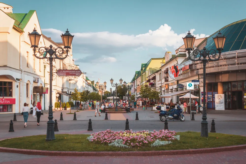 Photo of a walking street in Brest, Belarus pictured for a guide titled The Best Areas to Stay in Belarus