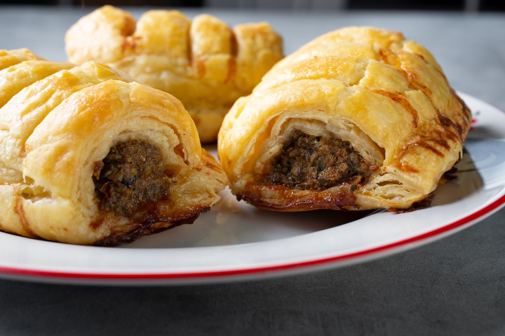Close-up view of Dutch sausage rolls, or saucijzenbroodjes, which are some of the best Dutch dishes to try