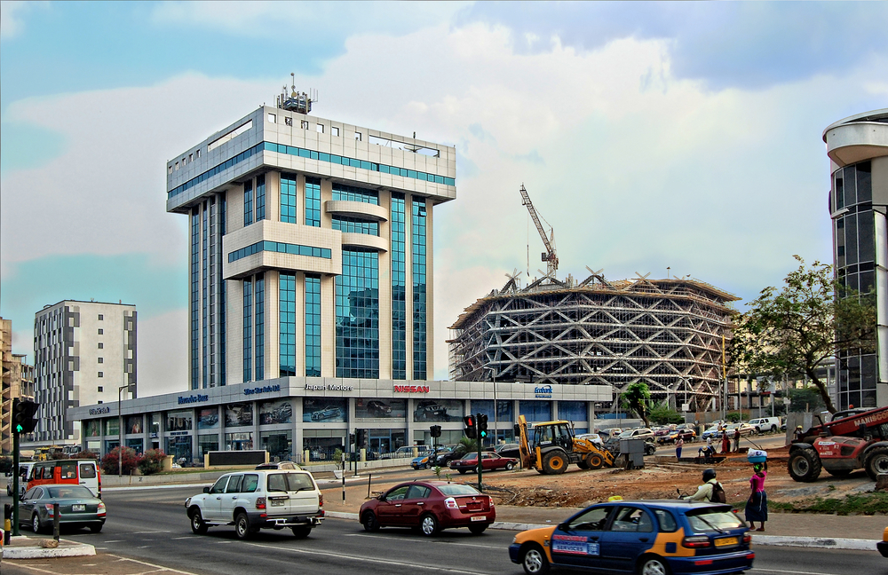 Heavy construction around the city center of Accra for a guide to the average Ghana trip costs