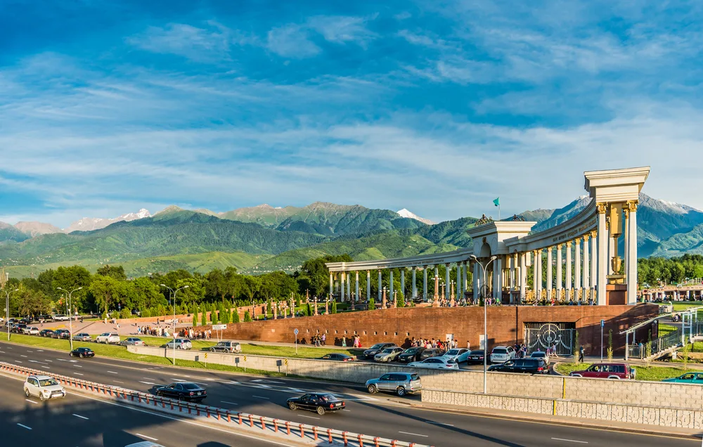 Nice monument in Almaty, pictured during the best overall time to go to Kazakhstan, with blue skies and nice warm weather