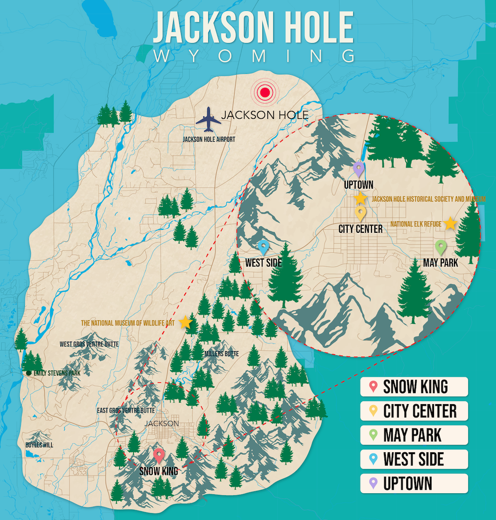 Where to Stay in Jackson Hole map in vector format featuring the best areas of town
