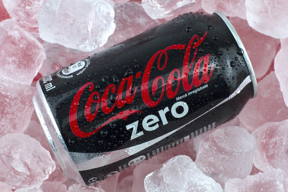 A can of Coke Zero on ice. 