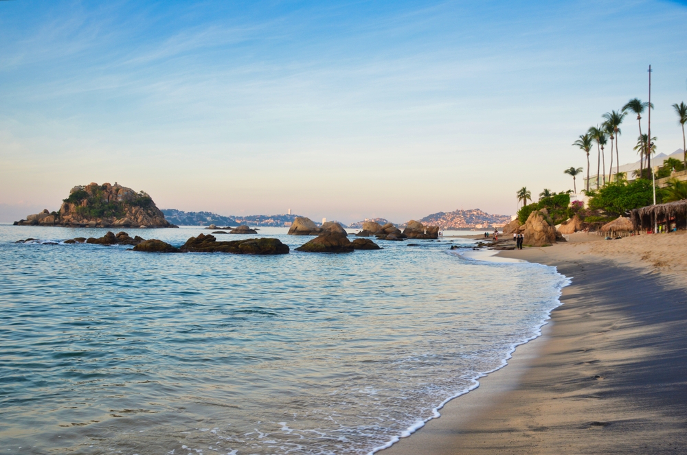 Empty beaches at Costera Miguel Aleman pictured during the worst time to visit Acapulco