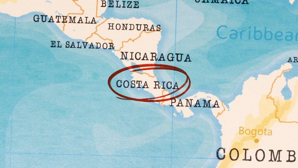 A map where name country Costa Rica is encircled. 