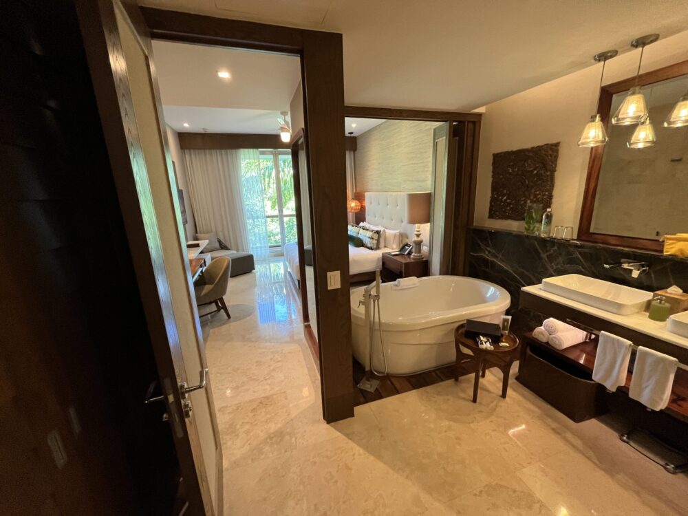 Bathroom view of the one bedroom suite at Vidanta Riviera Maya