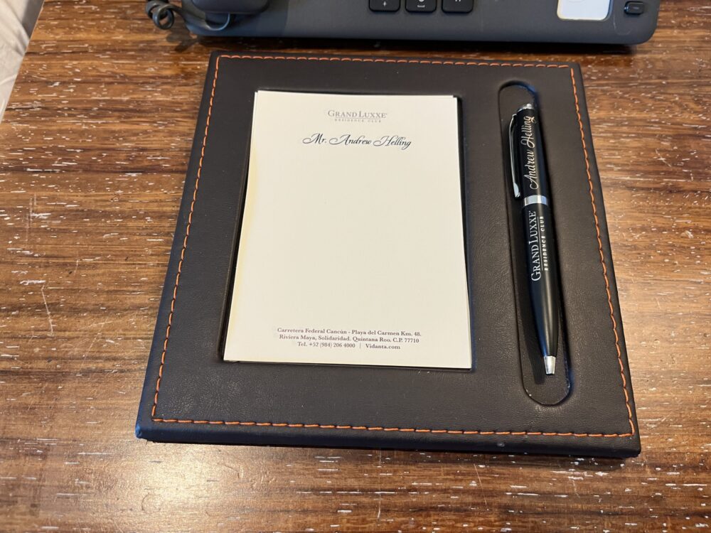 Monogrammed pen with the author's name at Vidanta Grand Luxxe