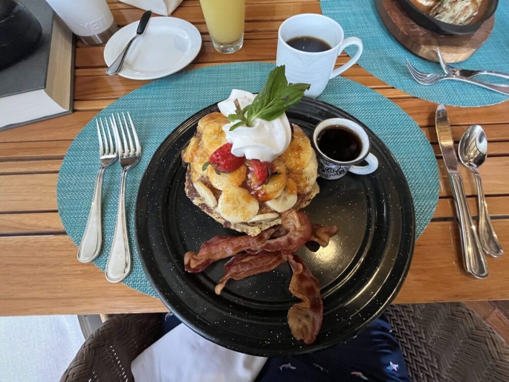 My amazing pancakes and bacon at Green Break at Vidanta's Grand Luxxe resort in Riviera Maya